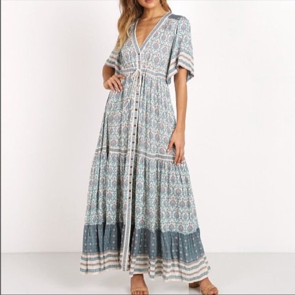 NEW! 5 STAR Boho Gypsy Button down Maxi Dress - Picture 2 of 6